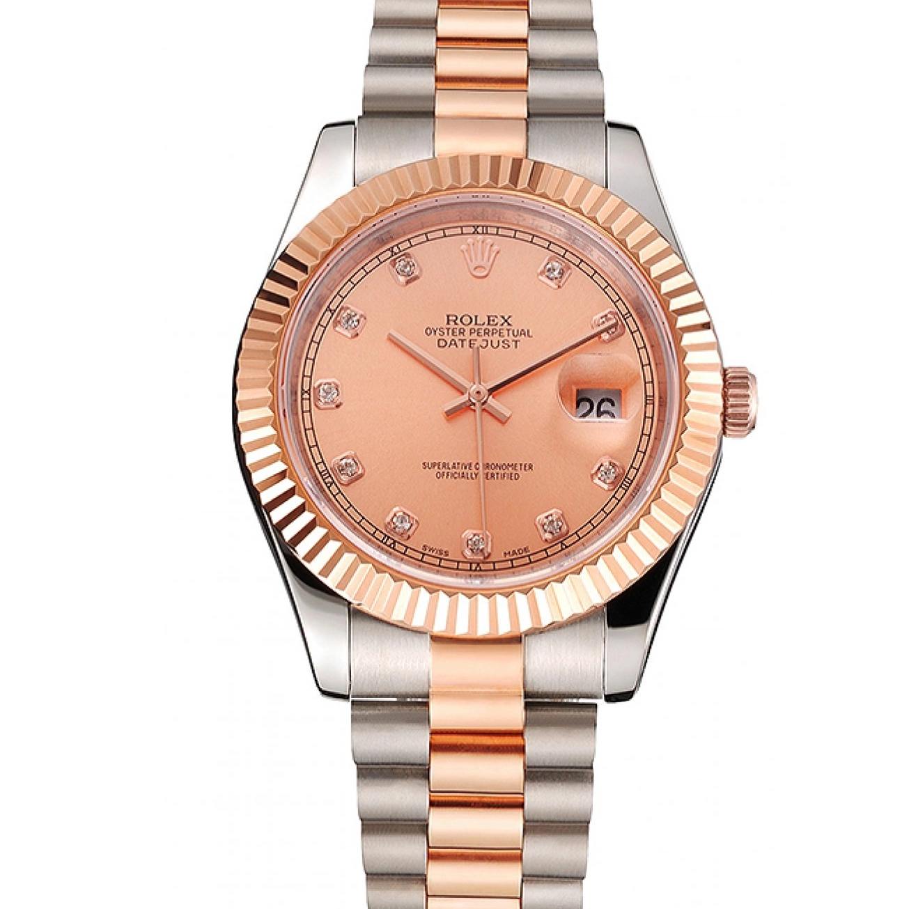 Aaa fake watches Dial Two And Datejust Bezel Stainless Gold Steel Bracelet Rose Case Swiss Rolex Tone 0714